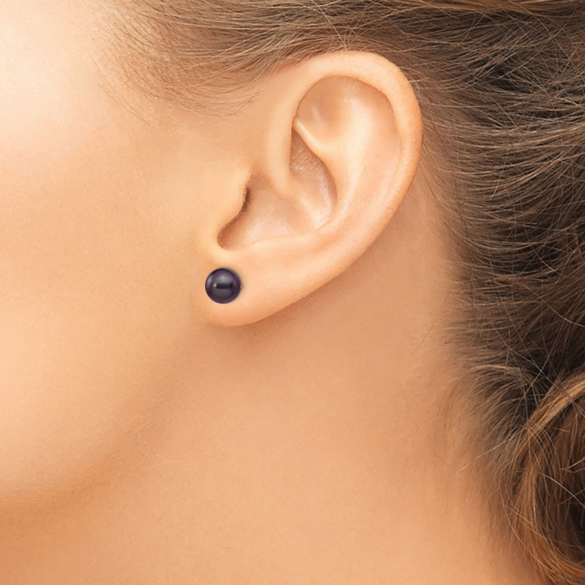 14k 7-8mm Black Round Freshwater Cultured Pearl Stud Post Earrings-X70PB
