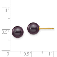 14k 7-8mm Black Round Freshwater Cultured Pearl Stud Post Earrings-X70PB