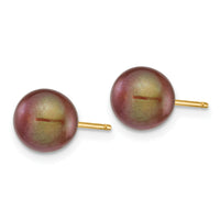 14k 7-8mm Brown Round Freshwater Cultured Pearl Stud Post Earrings-X70PC