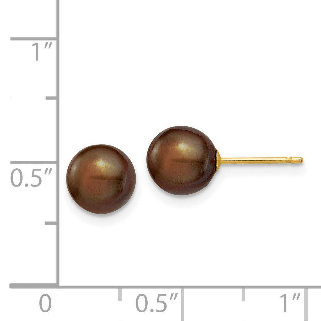 14k 7-8mm Brown Round Freshwater Cultured Pearl Stud Post Earrings-X70PC