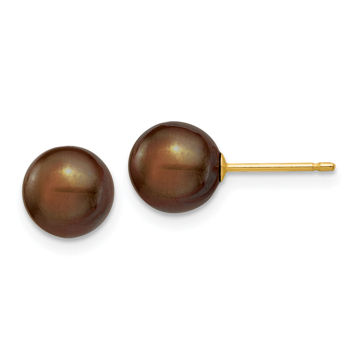 14k 7-8mm Brown Round Freshwater Cultured Pearl Stud Post Earrings-X70PC