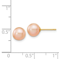 14k 7-8mm Pink Round Freshwater Cultured Pearl Stud Post Earrings-X70PPI