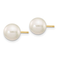 14k 7-8mm White Round Freshwater Cultured Pearl Stud Post Earrings-X70PW