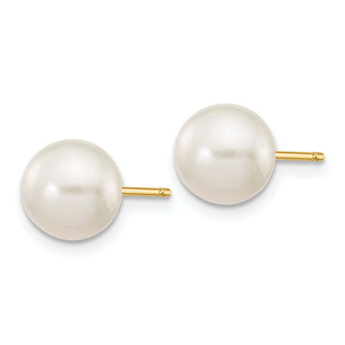 14k 7-8mm White Round Freshwater Cultured Pearl Stud Post Earrings-X70PW