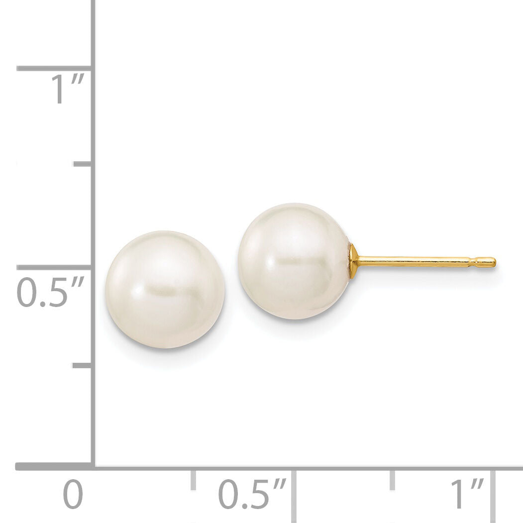 14k 7-8mm White Round Freshwater Cultured Pearl Stud Post Earrings-X70PW