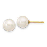 14k 7-8mm White Round Freshwater Cultured Pearl Stud Post Earrings-X70PW