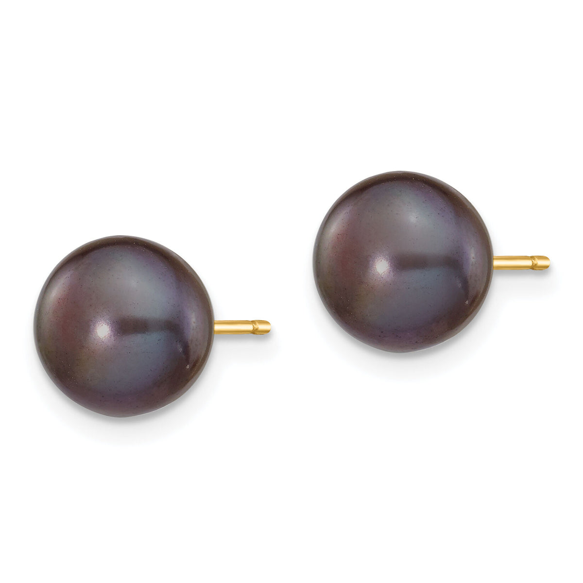 14k 8-9mm Black Button FW Cultured Pearl Stud Post Earrings-X80BB