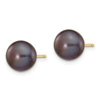 14k 8-9mm Black Button FW Cultured Pearl Stud Post Earrings-X80BB