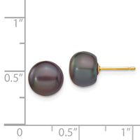 14k 8-9mm Black Button FW Cultured Pearl Stud Post Earrings-X80BB