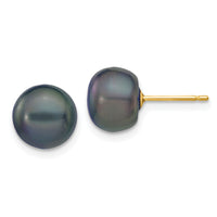 14k 8-9mm Black Button FW Cultured Pearl Stud Post Earrings-X80BB