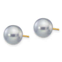 14k 8-9mm Grey Button FW Cultured Pearl Stud Post Earrings-X80BG