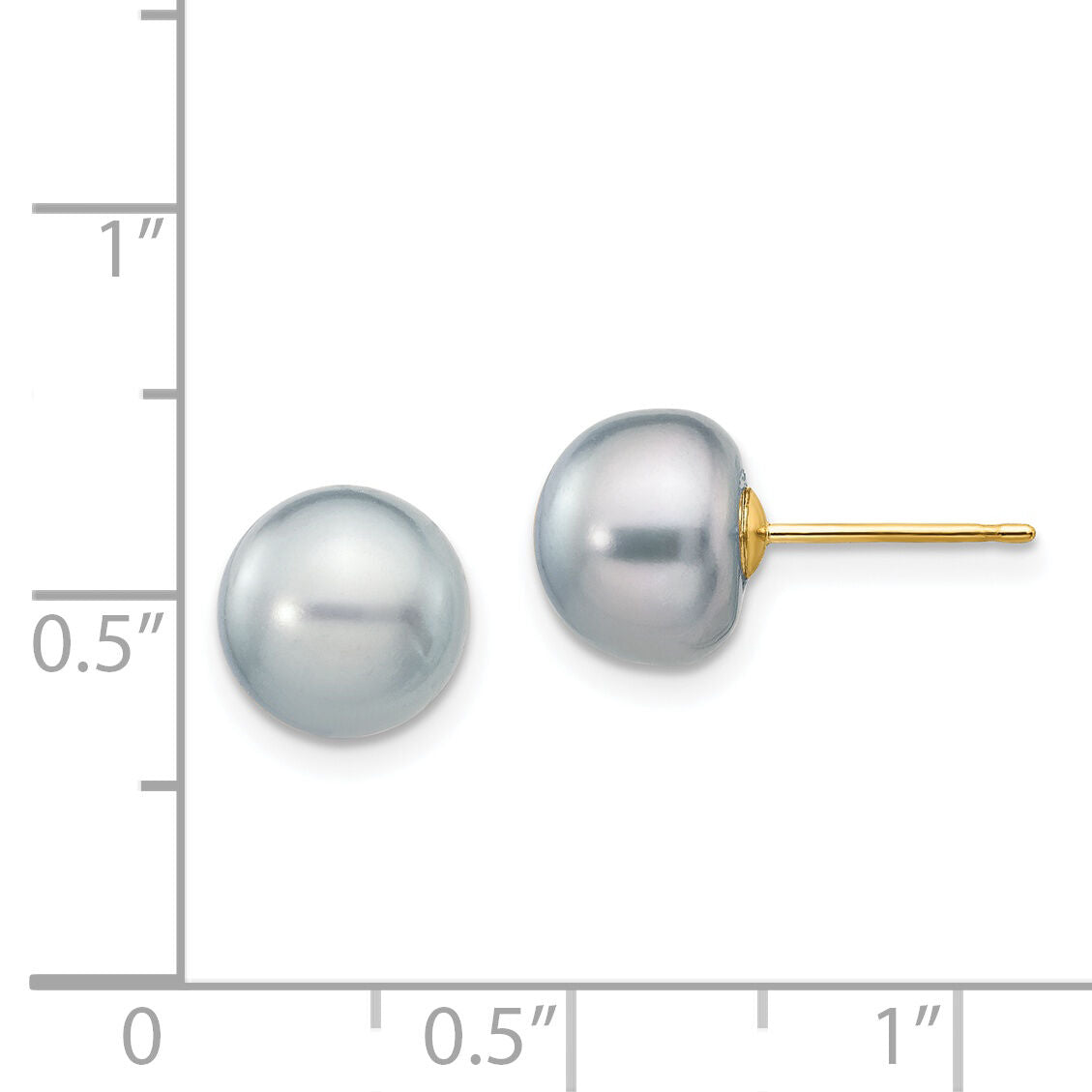 14k 8-9mm Grey Button FW Cultured Pearl Stud Post Earrings-X80BG