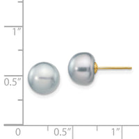 14k 8-9mm Grey Button FW Cultured Pearl Stud Post Earrings-X80BG