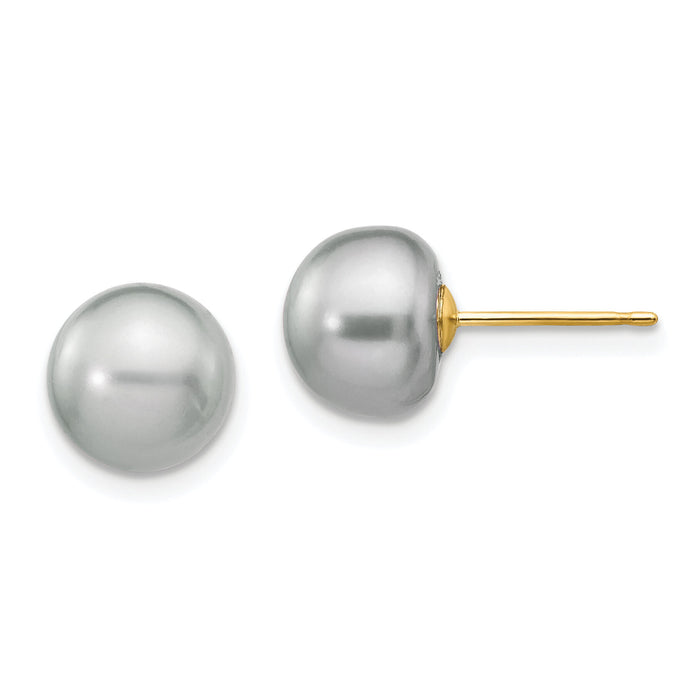 14k 8-9mm Grey Button FW Cultured Pearl Stud Post Earrings-X80BG