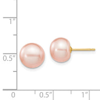 14k 8-9mm Pink Button FW Cultured Pearl Stud Post Earrings-X80BPI