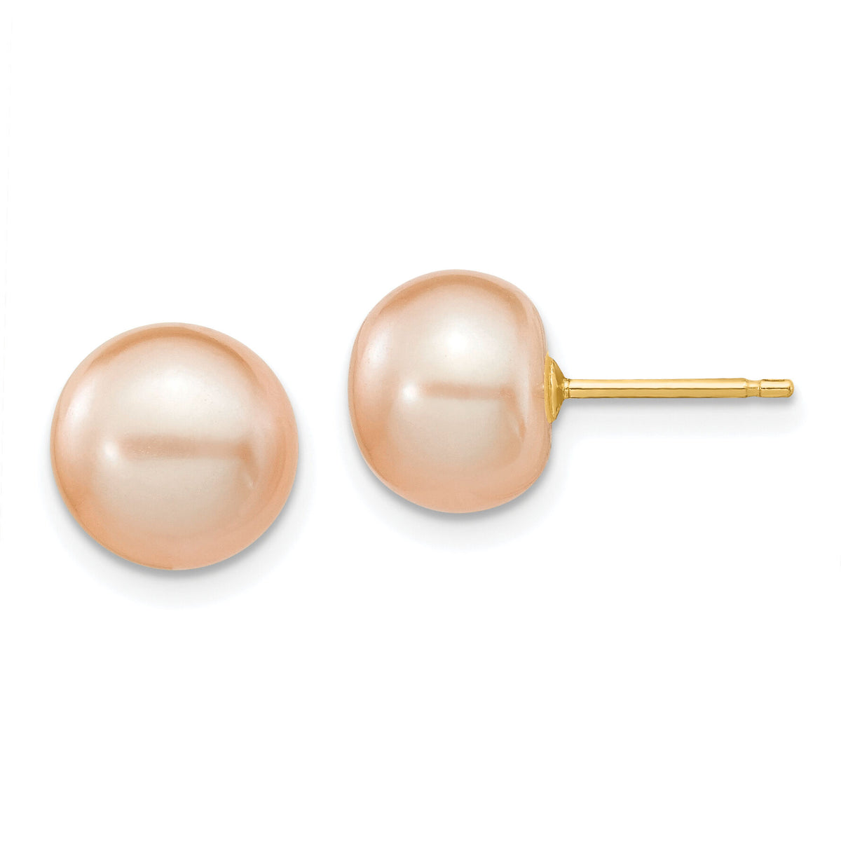 14k 8-9mm Pink Button FW Cultured Pearl Stud Post Earrings-X80BPI