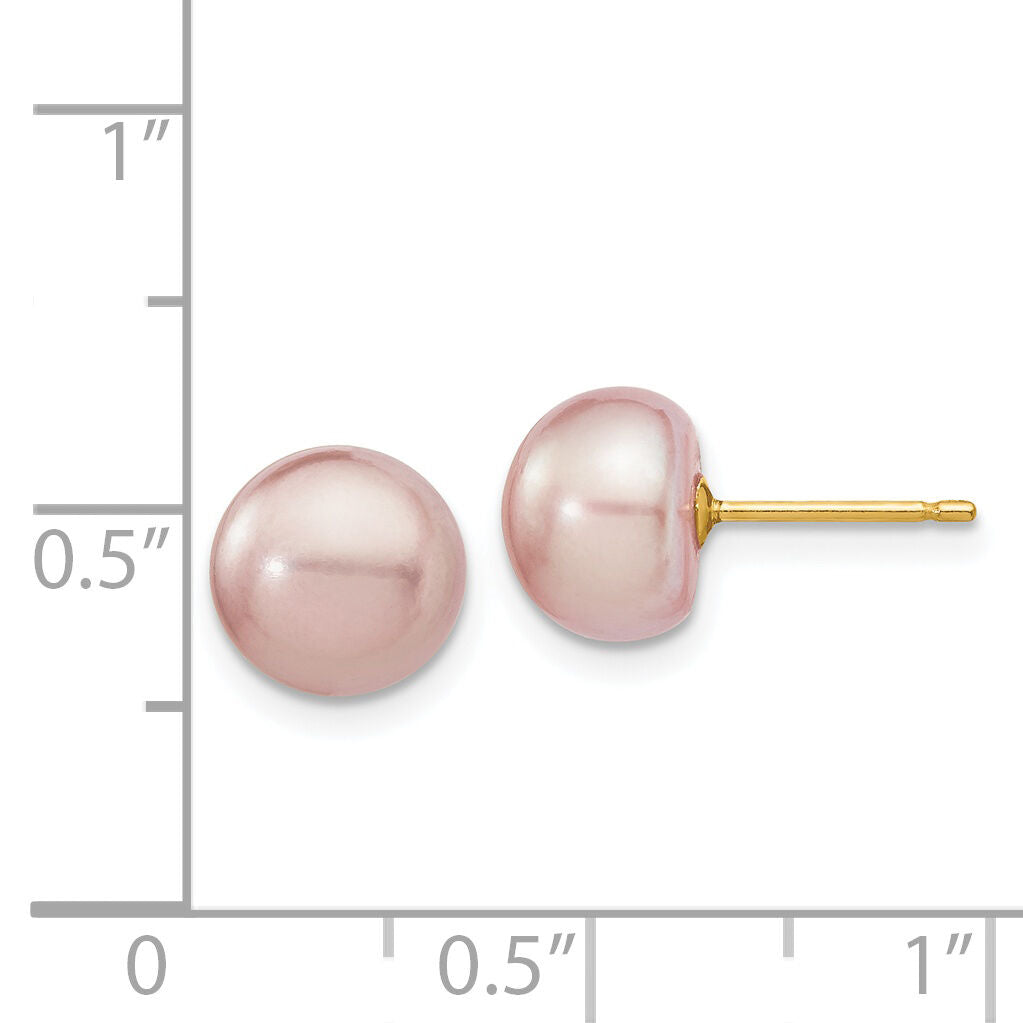 14k 8-9mm Purple Button Freshwater Cultured Pearl Stud Post Earrings-X80BPU