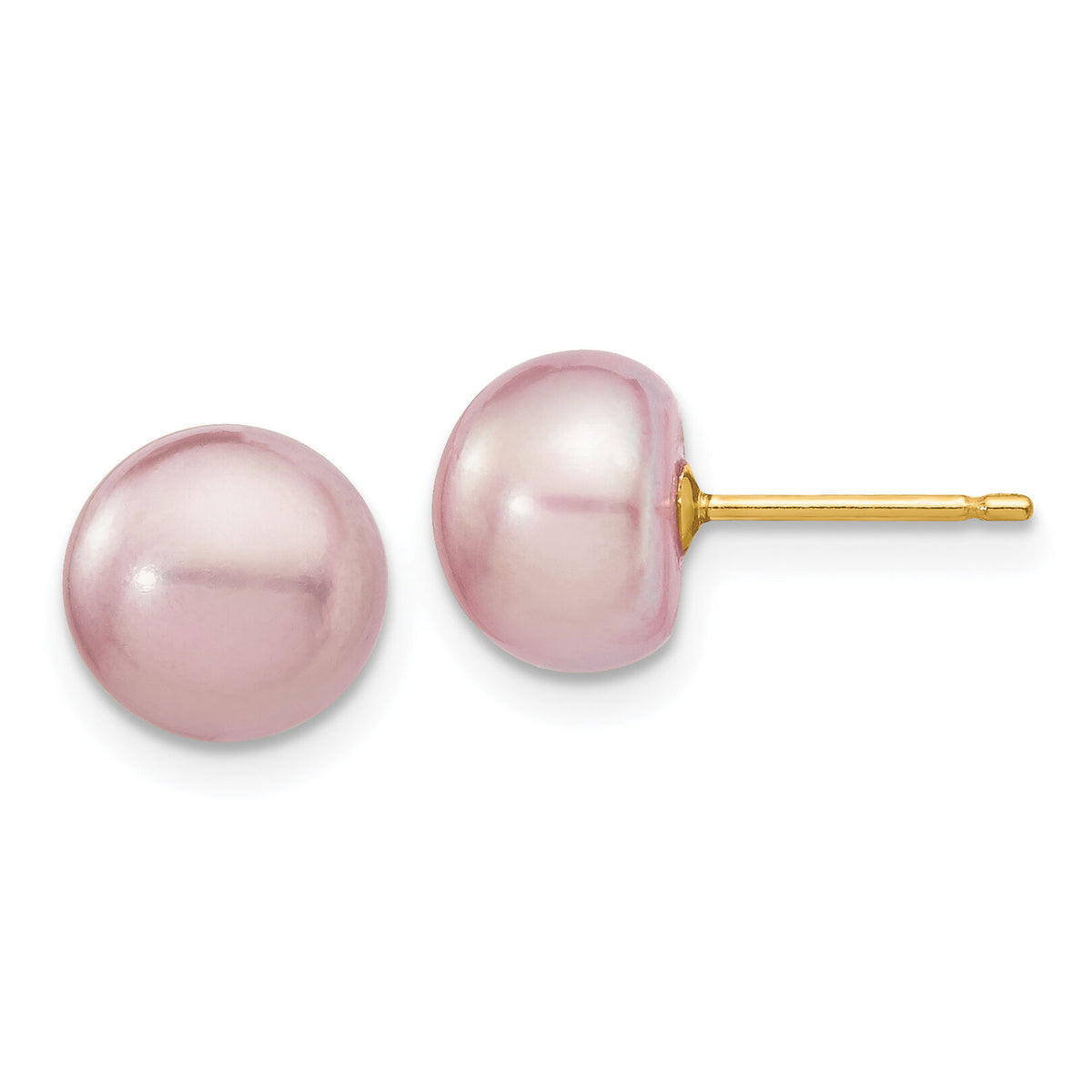14k 8-9mm Purple Button Freshwater Cultured Pearl Stud Post Earrings-X80BPU