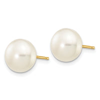 14k 8-9mm White Button Freshwater Cultured Pearl Stud Post Earrings-X80BW
