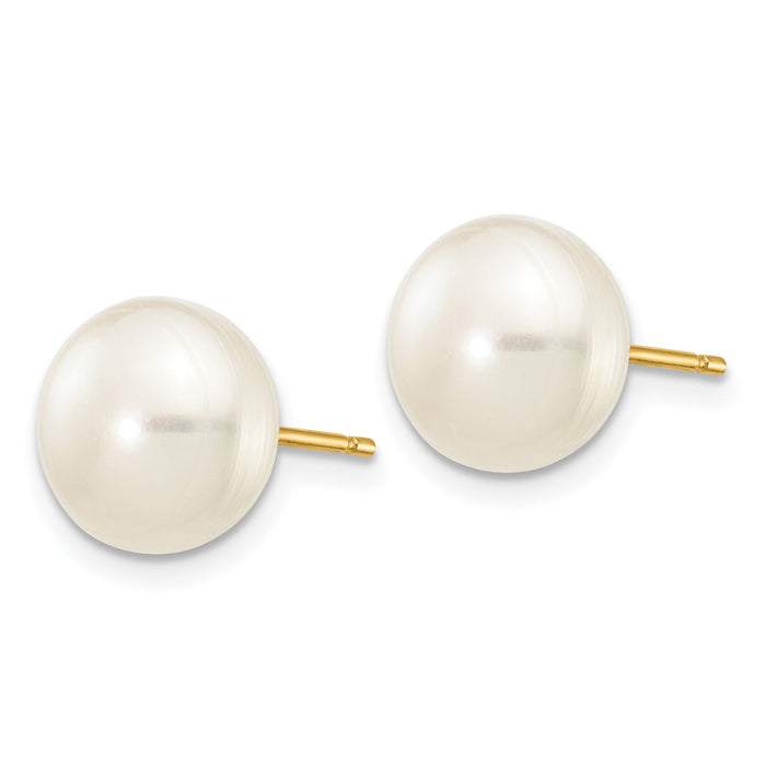 14k 8-9mm White Button Freshwater Cultured Pearl Stud Post Earrings-X80BW