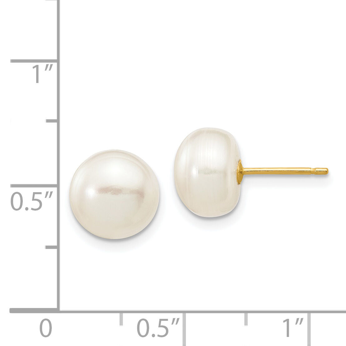 14k 8-9mm White Button Freshwater Cultured Pearl Stud Post Earrings-X80BW