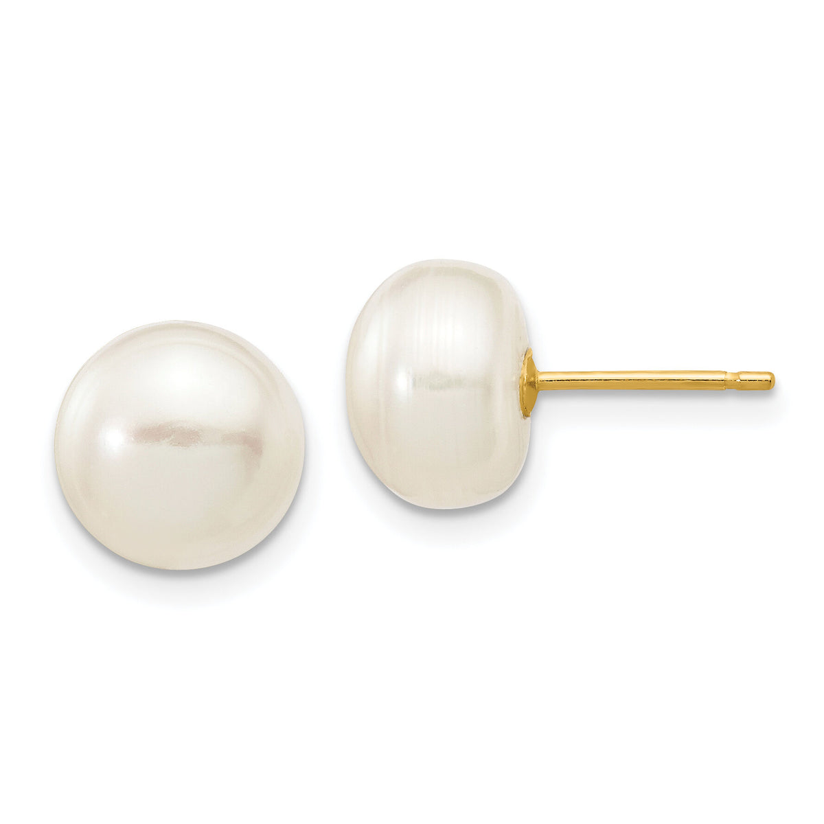 14k 8-9mm White Button Freshwater Cultured Pearl Stud Post Earrings-X80BW