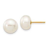 14k 8-9mm White Button Freshwater Cultured Pearl Stud Post Earrings-X80BW