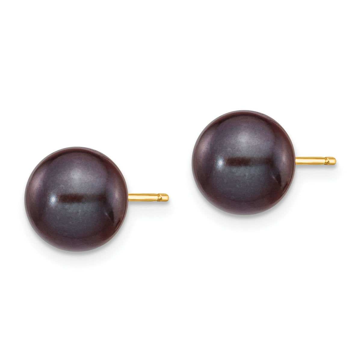 14k 8-9mm Black Round Freshwater Cultured Pearl Stud Post Earrings-X80PB