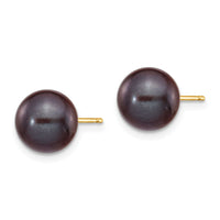 14k 8-9mm Black Round Freshwater Cultured Pearl Stud Post Earrings-X80PB