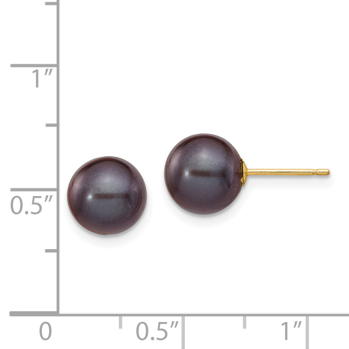 14k 8-9mm Black Round Freshwater Cultured Pearl Stud Post Earrings-X80PB