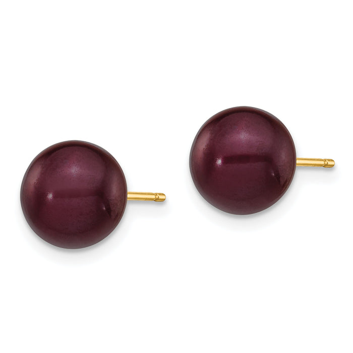 14k 8-9mm Brown Round Freshwater Cultured Pearl Stud Post Earrings-X80PC