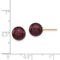 14k 8-9mm Brown Round Freshwater Cultured Pearl Stud Post Earrings-X80PC