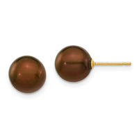 14k 8-9mm Brown Round Freshwater Cultured Pearl Stud Post Earrings-X80PC