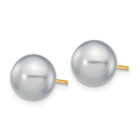 14k 8-9mm Grey Round Freshwater Cultured Pearl Stud Post Earrings-X80PG