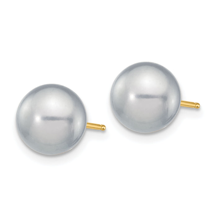14k 8-9mm Grey Round Freshwater Cultured Pearl Stud Post Earrings-X80PG