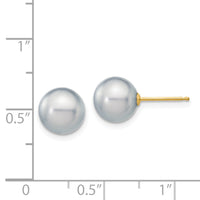 14k 8-9mm Grey Round Freshwater Cultured Pearl Stud Post Earrings-X80PG