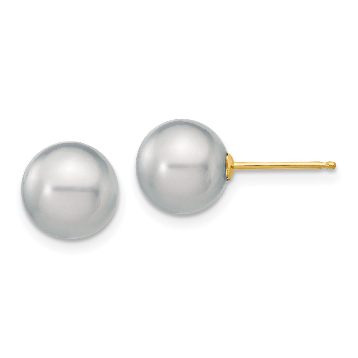 14k 8-9mm Grey Round Freshwater Cultured Pearl Stud Post Earrings-X80PG