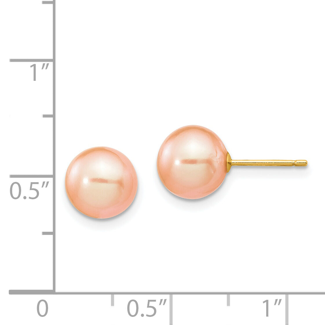 14k 8-9mm Pink Round Freshwater Cultured Pearl Stud Post Earrings-X80PPI