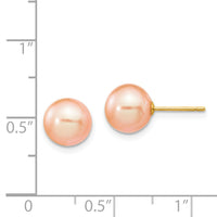 14k 8-9mm Pink Round Freshwater Cultured Pearl Stud Post Earrings-X80PPI