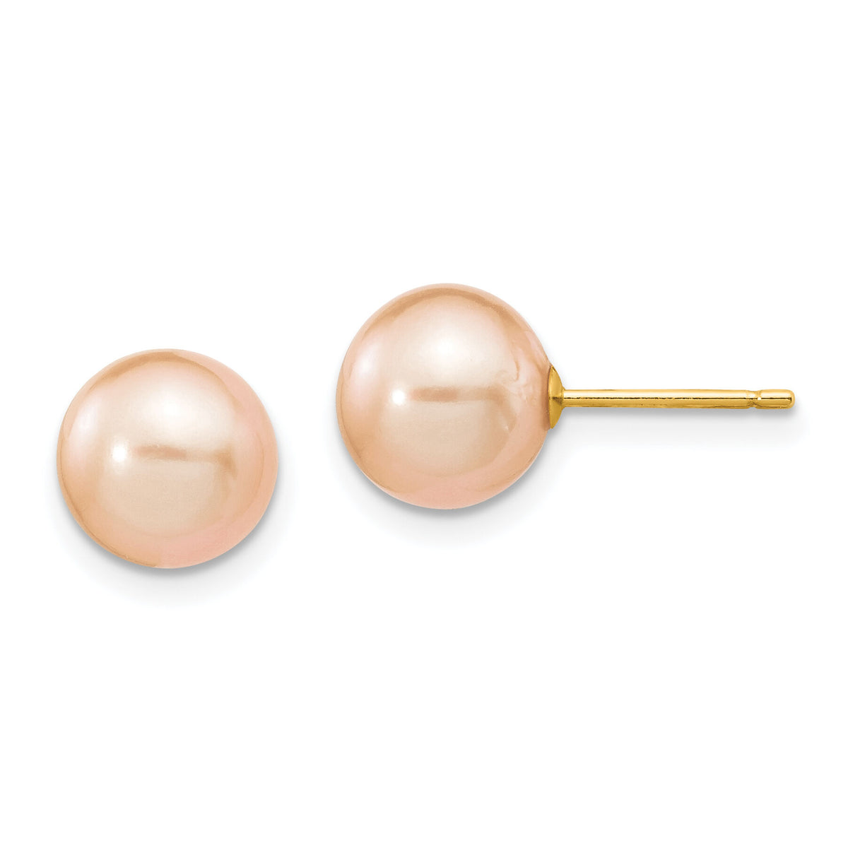 14k 8-9mm Pink Round Freshwater Cultured Pearl Stud Post Earrings-X80PPI