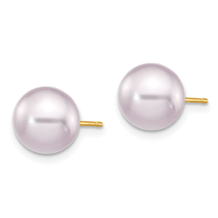 14k 8-9mm Purple Round Freshwater Cultured Pearl Stud Post Earrings-X80PPU