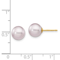 14k 8-9mm Purple Round Freshwater Cultured Pearl Stud Post Earrings-X80PPU
