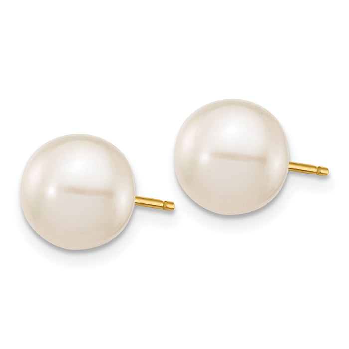 14k 8-9mm White Round Freshwater Cultured Pearl Stud Post Earrings-X80PW