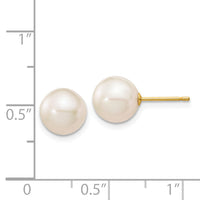 14k 8-9mm White Round Freshwater Cultured Pearl Stud Post Earrings-X80PW