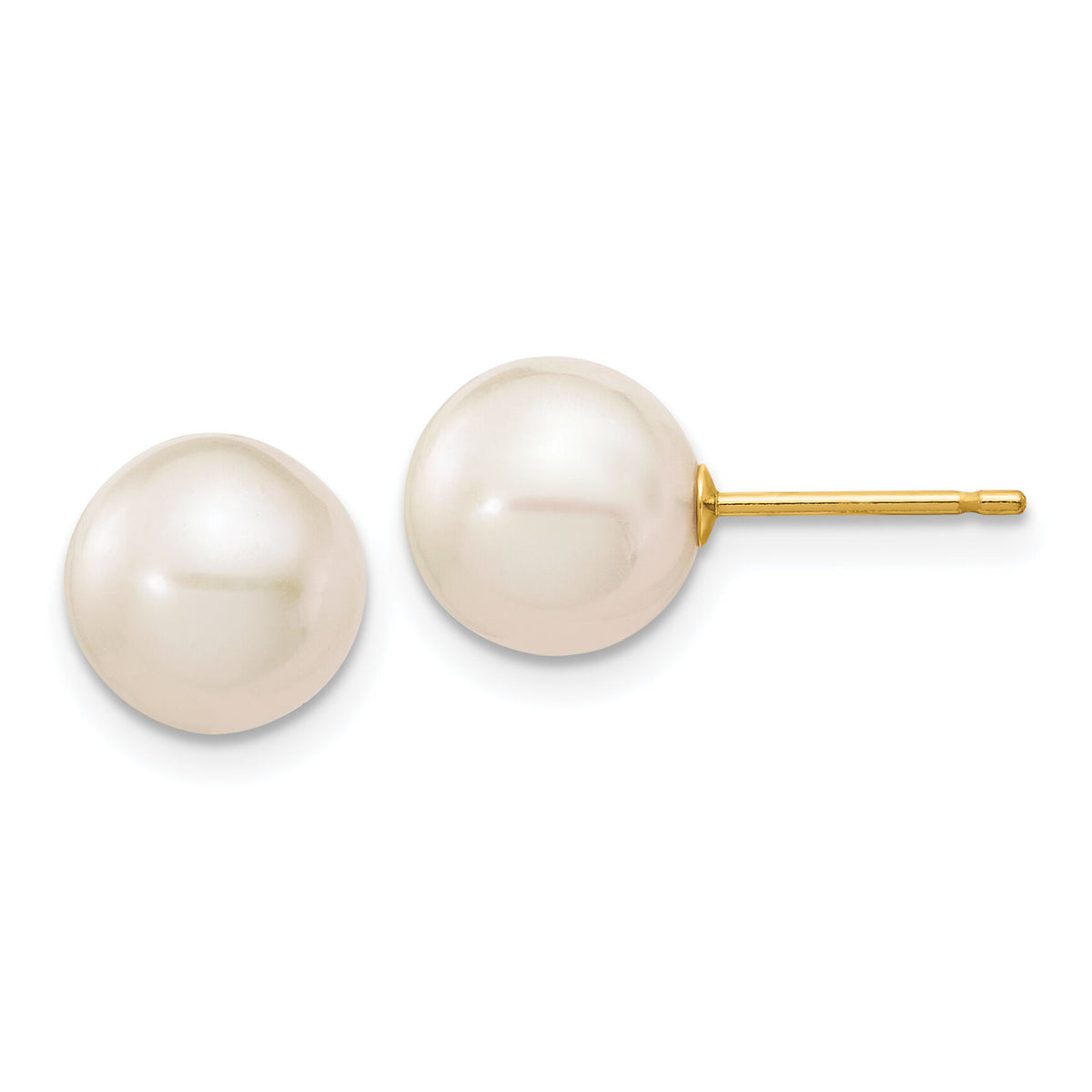 14k 8-9mm White Round Freshwater Cultured Pearl Stud Post Earrings-X80PW