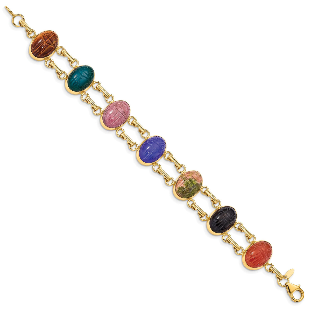 14k 7 Stone Scarab 7 inch Bracelet-X9