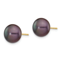14k 9-10mm Black Button FW Cultured Pearl Stud Post Earrings-X90BB