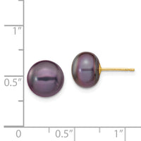 14k 9-10mm Black Button FW Cultured Pearl Stud Post Earrings-X90BB