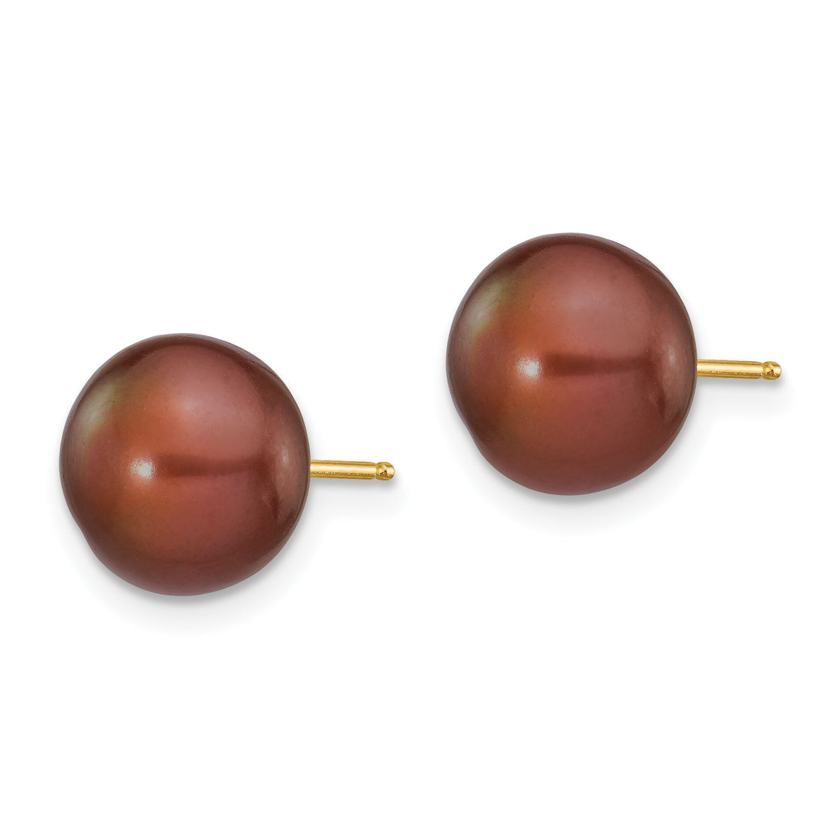14k 9-10mm Brown Button Freshwater Cultured Pearl Stud Post Earrings-X90BC