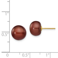 14k 9-10mm Brown Button Freshwater Cultured Pearl Stud Post Earrings-X90BC